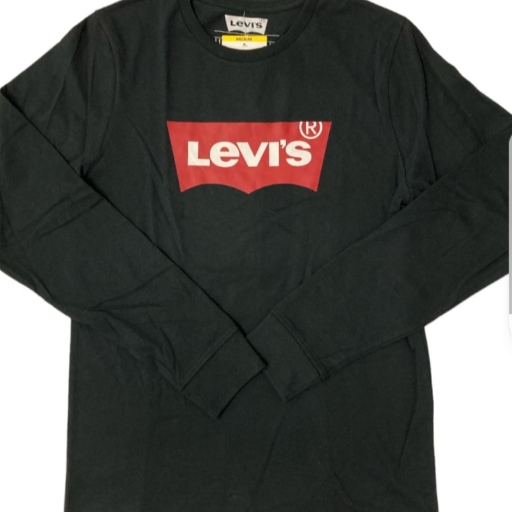 NWT 🏔️🥾🌲 LEVI’S BLACK/RED LONG SLEEVE 100% COTTON RED TAG LOGO TSHIRT Mens XL - Picture 4 of 13